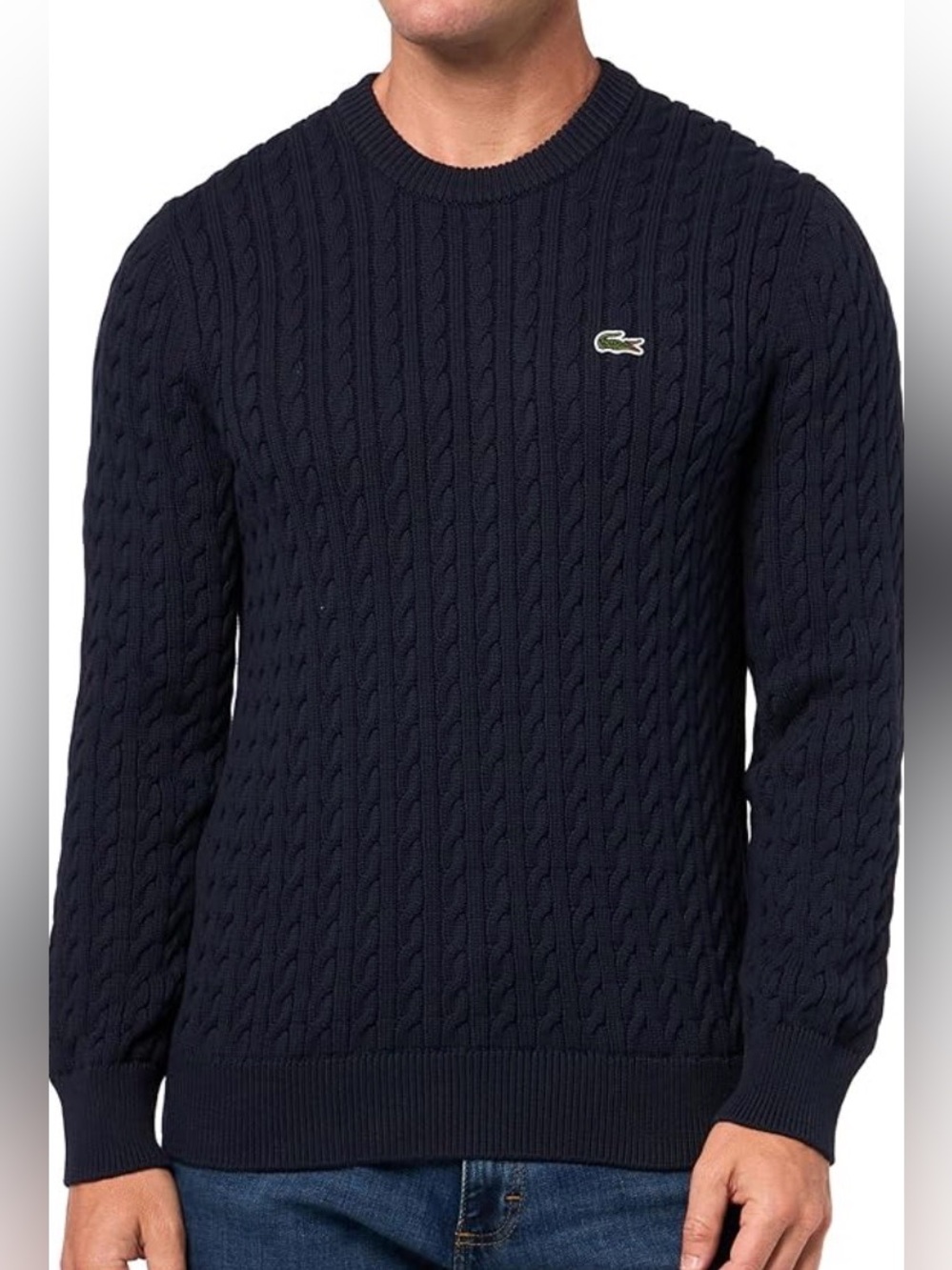 $140 Lacoste Classic Cable Knit Navy Cotton Sweater Men’s Size: XL - Picture 3 of 7